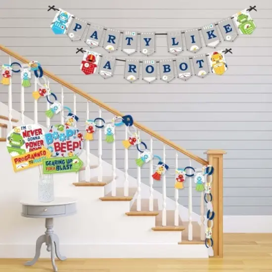 Big Dot of Happiness Gear Up Robots - Banner and Photo Booth Decorations - Birthday Party or Baby Shower Supplies Kit - Doterrific Bundle image {2}