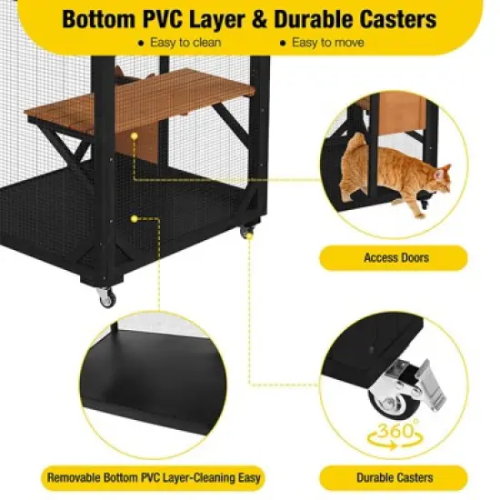 Aivituvin Wooden Cat Catio with Wheels| Scratching Post|Roof Tarp-AIR7014 image {4}