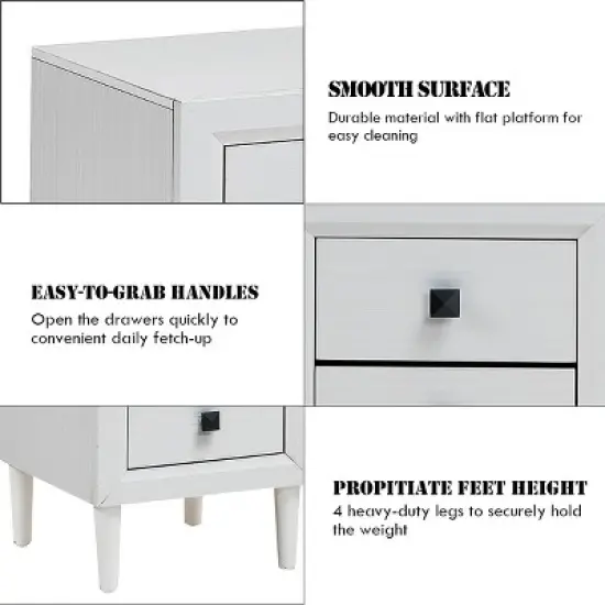 Costway Nightstand End Bedside Coffee Table Wooden Leg Storage Drawers  White image {9}