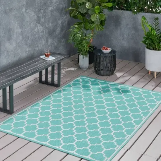5'3" x 7' Ifran Outdoor Rug Teal/Ivory - Christopher Knight Home image {2}