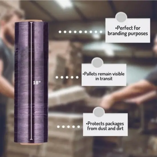 PSBM 4 Rolls Dark Purple 18" x 1000 Ft. 100 Gauge Cast Hand Pallet Stretch Wrap image {5}