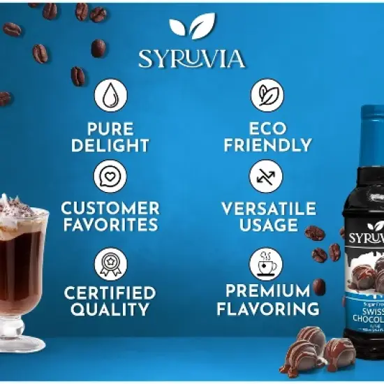 Syruvia Sugar Free Swiss Chocolate Syrup - 25.4 fl oz. Premium Flavoring Syrup For Coffee image {4}