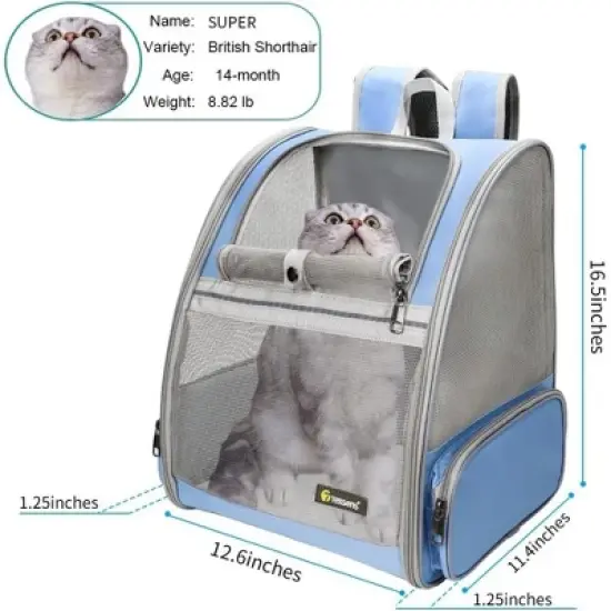 Texsens Cat Backpack Carrier with Heated Cat Bed(Blue) image {2}