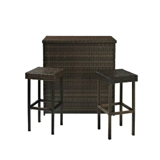 Palm Harbor 3pc Outdoor Wicker Bar Set - Brown - Crosley image {5}