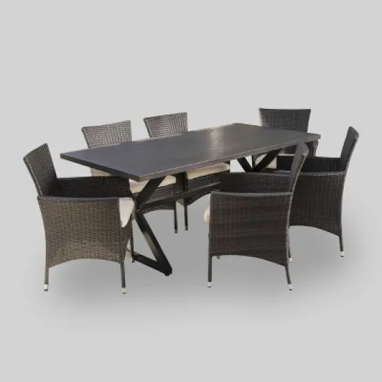 Dion 7pc Aluminum & Wicker Patio Dining Set - Brown - Christopher Knight Home image {1}