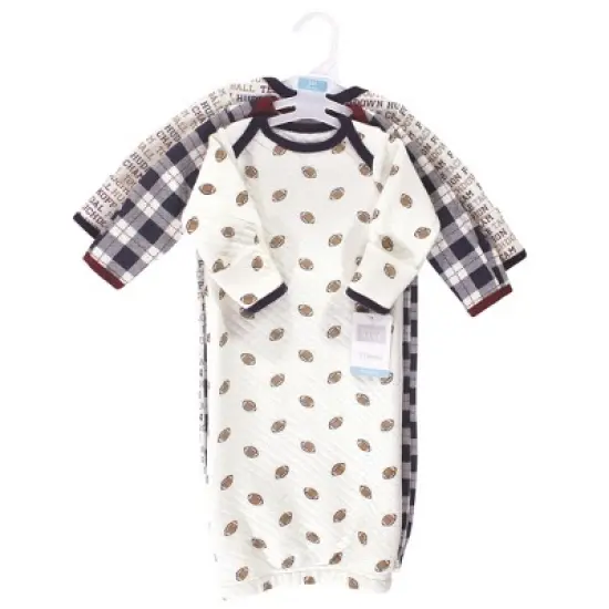 Hudson Baby Infant Boy Quilted Cotton Long-Sleeve Gowns 3pk, Football, 0-6 Months image {1}