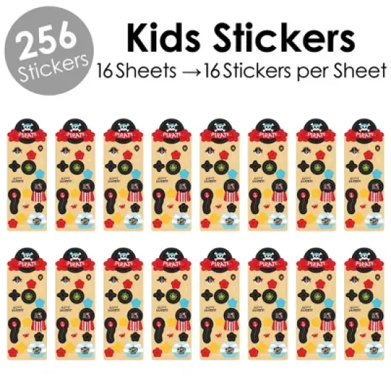 Big Dot of Happiness Pirate Ship Adventures - Skull Birthday Party Favor Kids Stickers - 16 Sheets - 256 Stickers image {1}