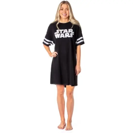 Star Wars Womens' Movie Film Title Logo Nightgown Sleep Pajama Shirt Black image {3}