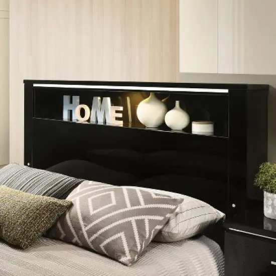 2pc Shorehaven Contemporary Nightstand and Bed Set Black/Chrome - miBasics image {3}