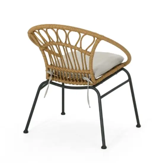 Christopher Knight Home Specter Outdoor Wicker and Tempered Glass 3 Piece Chat Set with Cushion, Light Brown/Beige image {5}