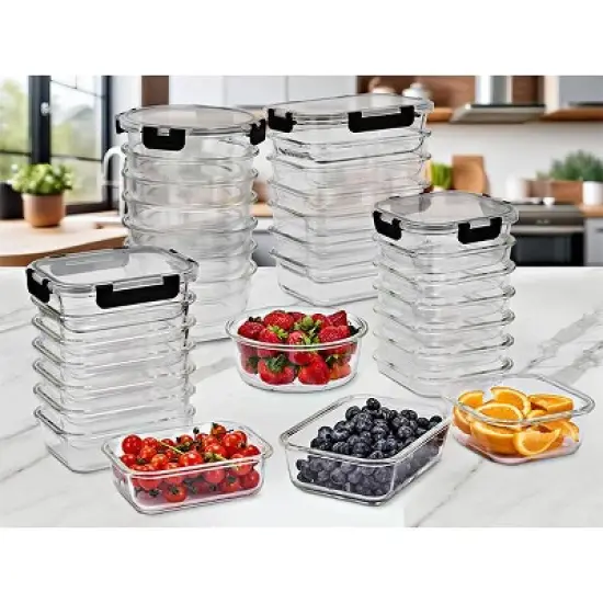 Sorbus 16 Piece Glass Meal Prep Containers with Airtight Lids - Preserves Freshness, Oven Safe, durable, BPA-free image {8}