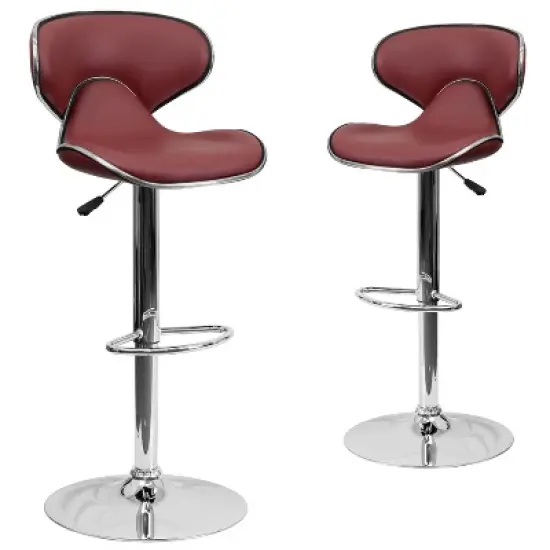Emma and Oliver 2 Pack Contemporary Cozy Mid-Back Vinyl Adjustable Height Barstool with Chrome Base image {11}