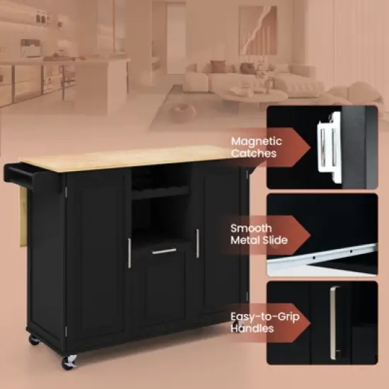 Costway Rolling Kitchen Island Utility Serving Cart with Drop Leaf Wine Rack Drawer image {9}