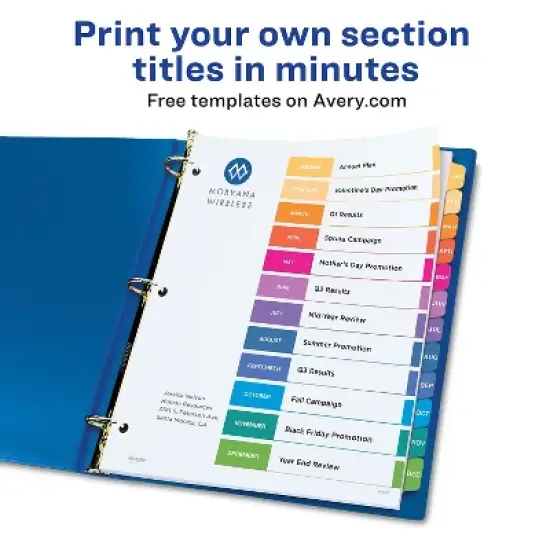 Avery Pre-Printed Monthly Dividers Customizable Table 11830 image {2}