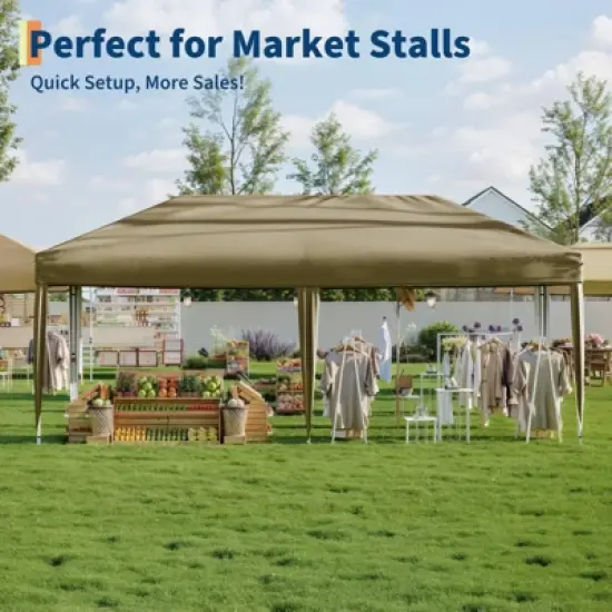 10x20 Heavy Duty Pop Up Canopy Tent with 2 Sidewalls, Outdoor Party, Market Stall, Camping, UV Protection, Waterproof, Roller Bag, 4 Weight Bags image {1}