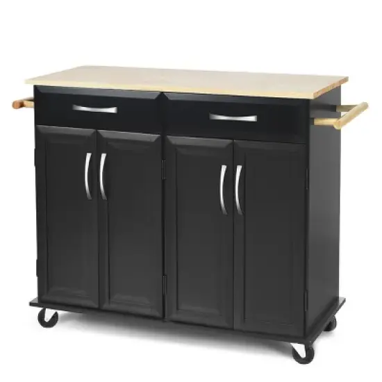 Costway Rolling Kitchen Trolley Island Black Cart Wood Top Storage Cabinet Utility W/ Drawers image {9}