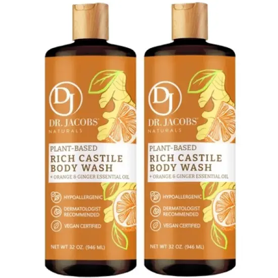 Dr. Jacobs Naturals Plant-Based Castile Body Wash Gel- Orange & Ginger- Hypoallergenic- Dermatologist Tested image {10}