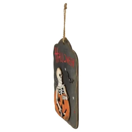 Northlight 9.75" Skeleton and Jack-O-Lantern Halloween Wall Sign image {3}