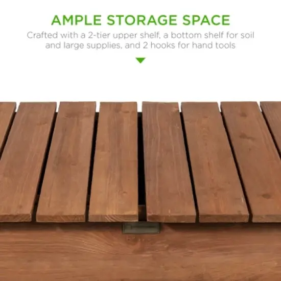 Best Choice Products Wood Garden Potting Bench Workstation Table w/ Sliding Tabletop, 4 Locking Wheels, Dry Sink image {4}