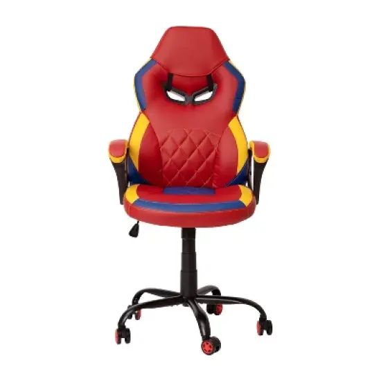 Emma and Oliver Faux Leather Ergonomic Designer Back Gamer Chair with Diamond Stitch, Lumbar Support & Padded Arms in Red, Blue & Yellow image {4}