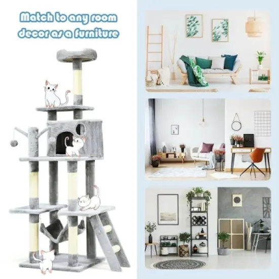 Costway 66'' Cat Tree Condo Kitten Multi-Level Activity Center Plush Perches w/ Hammock image {5}