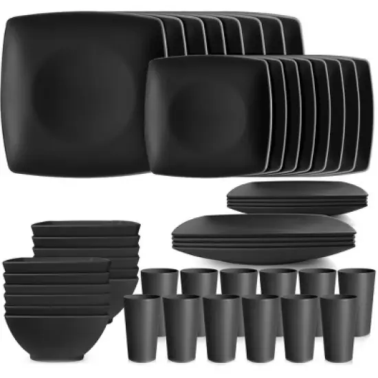 Itopfox 48-Piece Kitchen Plastic Wheat Straw Square Dinnerware Set for 12, Unbreakable Plates, Bowls, Tumblers, Dishwasher Safe, Outdoor Camping Dish image {6}