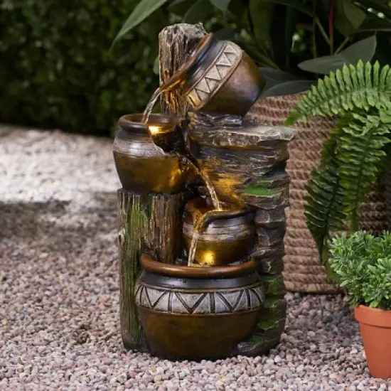 NAYSAYE Fountain Three Tier Stacked Jar Design with Cascading Water for Garden Patio Outdoor, Brown and Gray, 11.25"*8"*19.75" image {5}