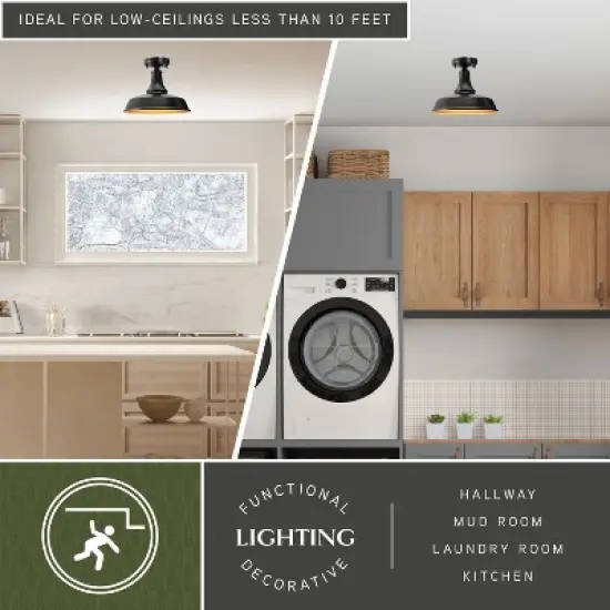 VAXCEL Dorado Bronze Farmhouse Outdoor Flush Mount Ceiling Barn Light Dark Sky image {2}