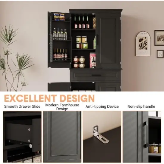 Acekool 72" Tall Kitchen Pantry Cabinet with Drawer, 6 Doors & Adjustable Shelves &ndash; Large Storage Cabinet for Dining & Living Room image {6}