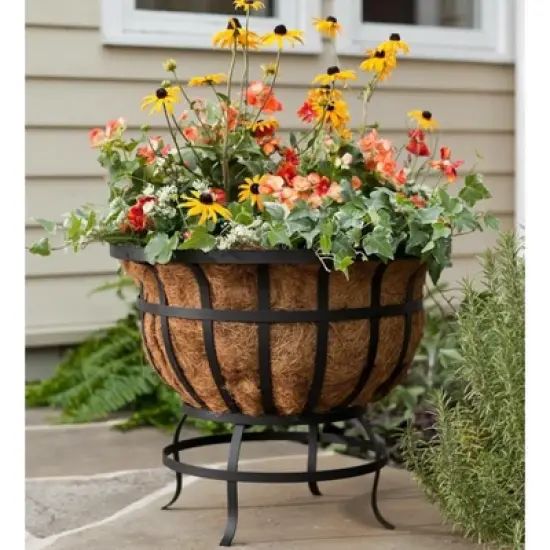 Plow & Hearth - Footed Steel Round Basket Planter with Natural Coir Liner image {1}