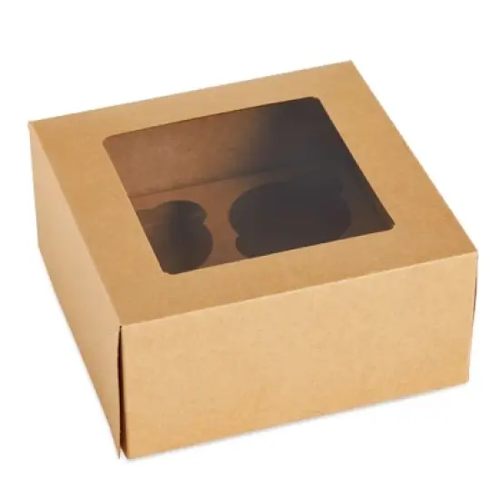 Juvale 24 Pack Cupcake Containers with Windows, 6x6 Boxes with 4 Count Inserts for Muffins (Kraft Paper) image {7}