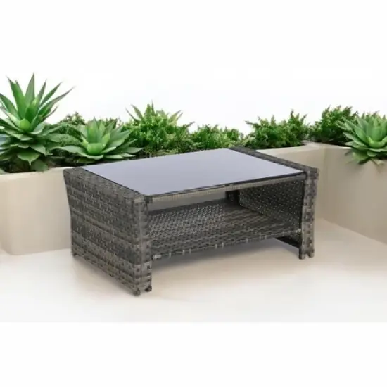 Mshliw 4-Piece Outdoor Patio Furniture Set, Garden Wicker Sofa with Tempered Glass Coffee Table, Poolside Lawn Chairs, Cushions, Modular Design image {14}