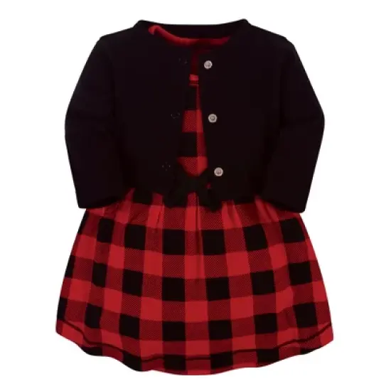 Touched by Nature Baby and Toddler Girl Organic Cotton Dress and Cardigan 2pc Set, Buffalo Plaid image {4}
