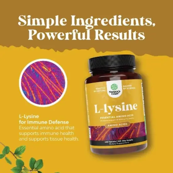 Lysine Tablets, High Strength L-Lysine Supplement for Eye Health Lip Care Collagen Synthesis and Immune Support, Nature's Craft, 240ct image {3}