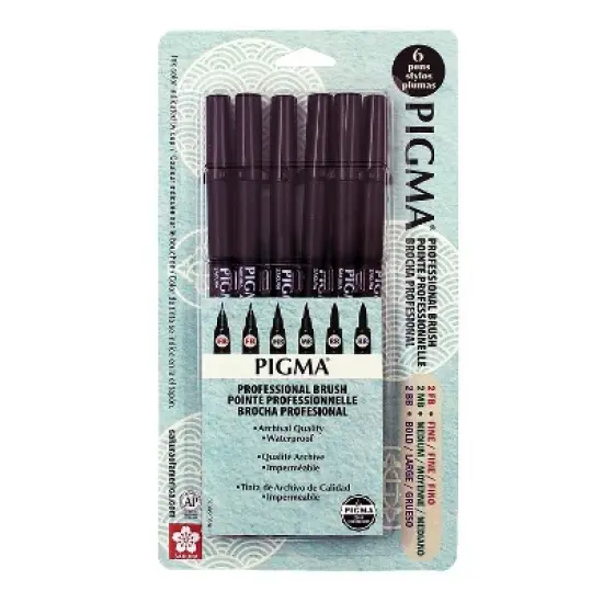 Sakura Pigma Professional Brush Pen Black 6/Pack (SAK50030) image {1}