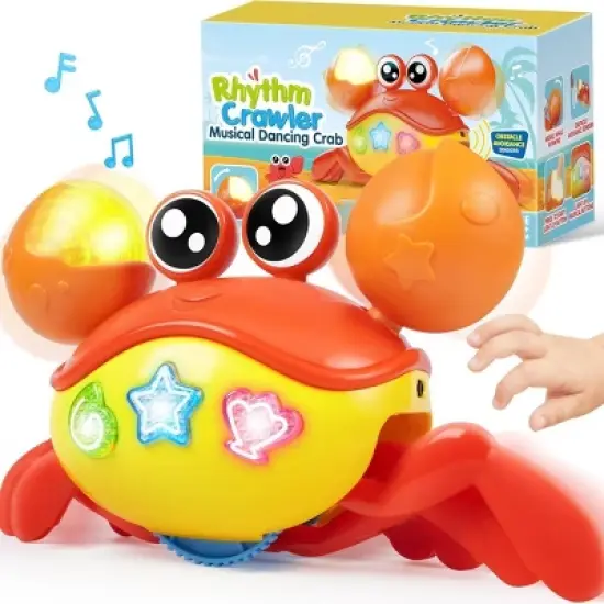 Joyfy Crawling Crab Baby Toy -Tummy Time Toy for Boys Girls, Interactive Big Crab Toy with Lights Buttons, Dancing Crab Obstacles, Gift for Toddlers image {7}
