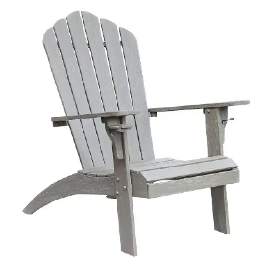 Cambridge Casual Sherwood Teak Weathered Outdoor Adirondack Chair with Cup Holder Gray: Weather-Resistant, 250lb Capacity image {12}