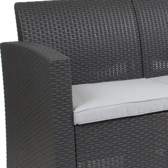 Flash Furniture Faux Rattan Loveseat with All-Weather Cushions image {5}