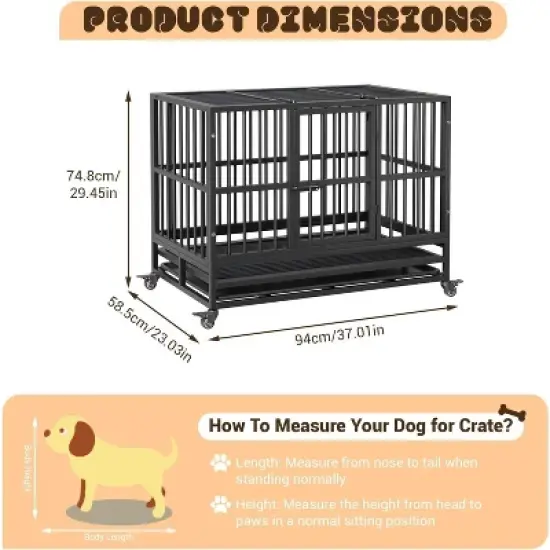 Heavy Duty Dog Cage、Metal Kennel and Crate Dog Playpen for Large Dogs, Dog Crate with Lockable Wheels and Slide-out Tray image {5}