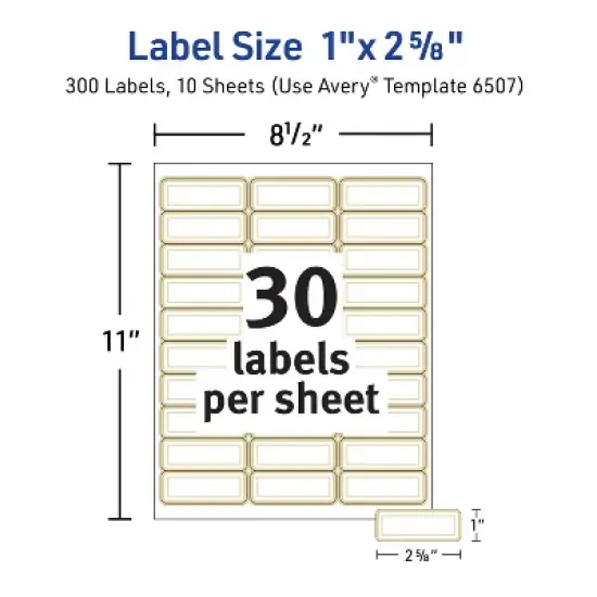 Avery Labels with Metallic Gold Borders, 1" x 2-5/8", 300 Ct (6507) image {4}