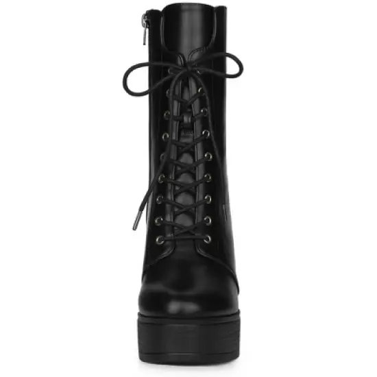 Allegra K Women's Platform Lace Up Chunky Heels Combat Boots image {2}