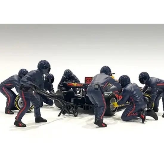 Formula One F1 Pit Crew 7 Figurine Set Team Blue Release II for 1/18 Scale Models by American Diorama image {2}
