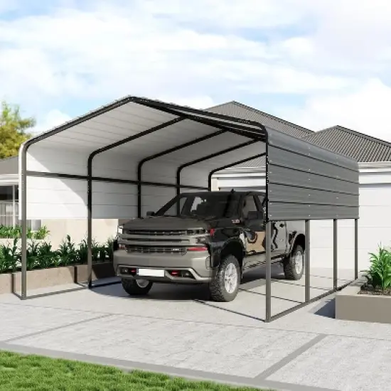 Metal Carport 13x16 FT, Outdoor Galvanized Shelter, Heavy Duty Car Canopy with Steel Roof & Frame image {1}