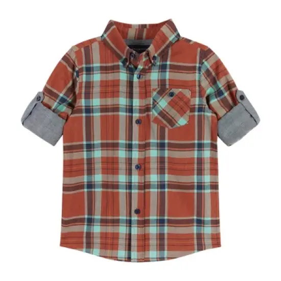 Andy & Evan  Toddler Rust Plaid Two-Faced Buttondown image {3}