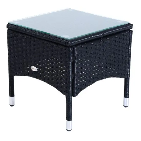 Outsunny Chaise Lounge Set of 2 with 5 Angle Backrest, Wheels, Armrests, Table, Cushions, PE Rattan Wicker Chairs, 3-Piece Pool Furniture Set image {6}