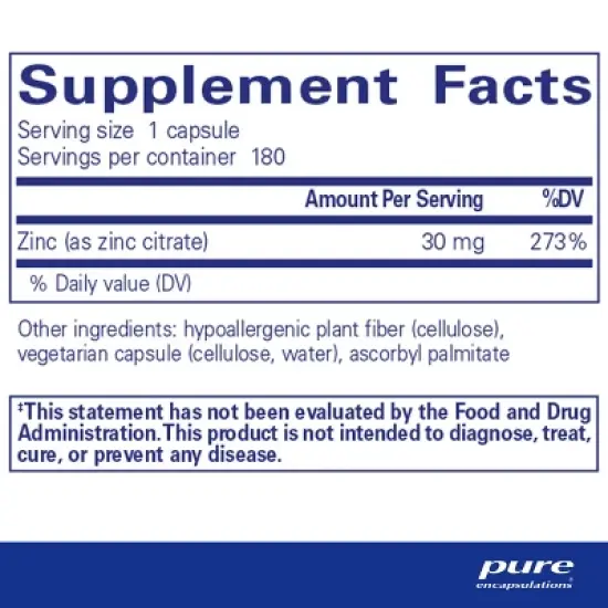 Pure Encapsulations Zinc (Citrate) - for Immune System, Tissue Development & Metabolism* - Highly Absorbable Zinc - Vegan & Non-GMO image {1}