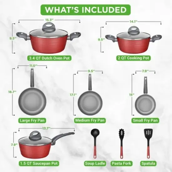 NutriChef Ridge Line Nonstick Kitchen Pots and Pans, 12 Piece Set, Red image {2}
