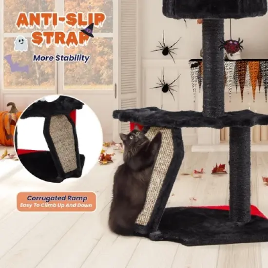 EROMMY Cat Tree, 28.8' Tall Cat Tree Tower With Cat Scratching Post For Indoor Cats, Halloween Pet Furniture, Black With Red image {8}