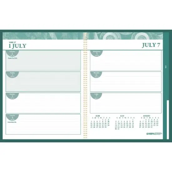 100% Recycled MonoBright Monthly/Weekly Planner, 11 x 8.5, Green/Gold Cover, 12-Month (July to June): 2025 to 2026 image {1}