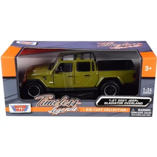 2021 Jeep Gladiator Overland (Open Top) Pickup Truck Matt Green 1/24-1/27 Diecast Model Car by Motormax image {1}